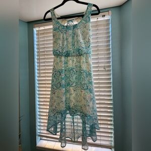 Lily Rose Dress SZ Small Blue and white, lace peekaboo back, tie back.
